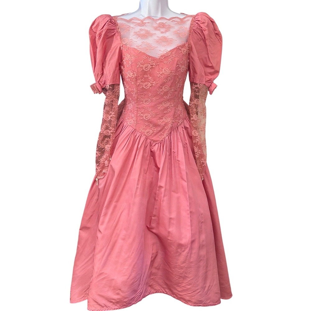 Vintage 1980's Pink Prom Gown Regencycore Coquette Prom Wedding Victorian
